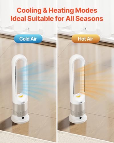 vevor tower fan bladeless, 16 ft/s velocity quiet shown in use
