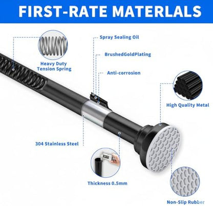 Black Shower Curtain Rod 24-40 Inch Integration Tension Curtain Rod, Load 44LBS No Splice 304 Stainless Steel Adjustable Spring Heavy Duty Tension Rods for Bathroom Windows No Drill Non Slip