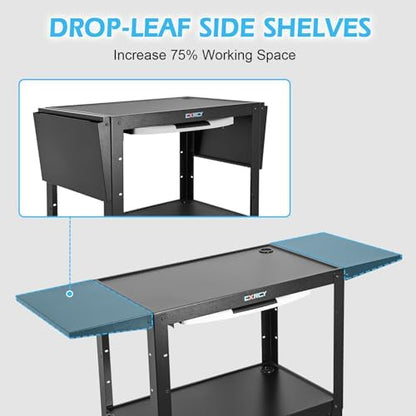 av cart with wheels,computer cart,rolling height adjustable utility, side view