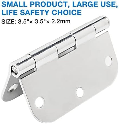 6 Pack Round Door Hinges 3-1/2" x 3.5 inch, 5/8 Radius, Polished Chrome 3 ½ - Image 3