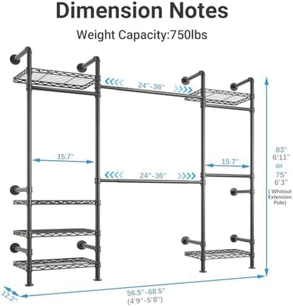timate f3 medium wall mounted clothes rack expandable, side view