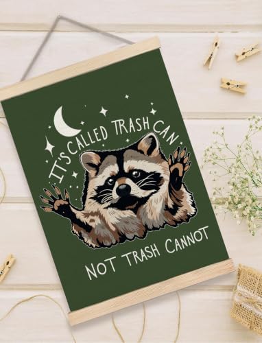 Funny Olive Green Motivational Raccoon Poster Wall Art Framed 12x16in | Raccoon Lover Gifts, It's Called Trash Can Not Trash Cannot Inspirational Canvas Prints Wall Decor for Bedroom Home Office