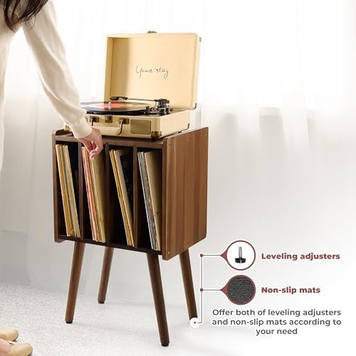 2bhome wooden record player stand, vinyl record storage on a desk or shelf