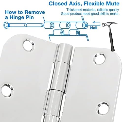 12 Pack Rounded Door Hinges 3.5 inch X 3-1/2" 5/8 Radius, Polished Chrome 3 ½ - Image 4