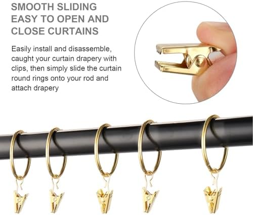 40 Pack Rings Curtain Clips Rustproof Metal Window Drapery Decorative Clips Vintage Heavy Duty Eyelet Curtain Rods Hangers Rings with Hooks, 1.5In Inner Diameter (Gold-Open)