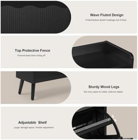 berrymerry 31.5” black fluted shoe cabinet storage with, side view