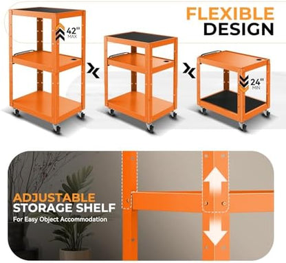 auto dynasty adjustable av cart w/power strip, 4 shown in use