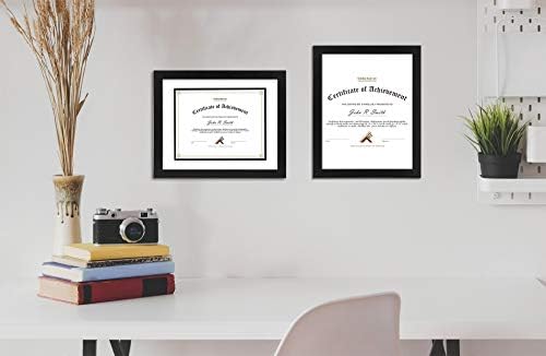 Golden State Art 11x14 Diploma Frame for 8.5x11 Document,Solid Wood/Glass | Fit For 11X14 Document & Certificates Without Mat,Double Mat(White With Black) ,Black ,1 Pack