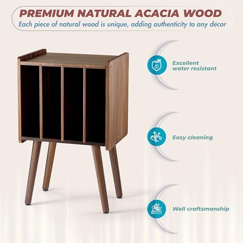 2bhome wooden record player stand, vinyl record storage shown in use