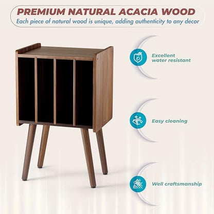 2bhome wooden record player stand, vinyl record storage shown in use