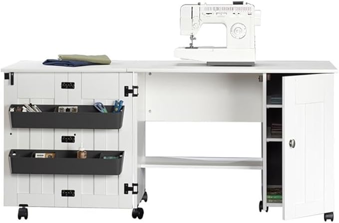 Sauder Folding SewingTable & Craft Cart Storage Cabinet, in Soft White - Image 4