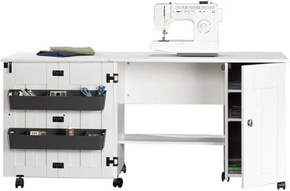 Sauder Folding SewingTable & Craft Cart Storage Cabinet, in Soft White - Image 4