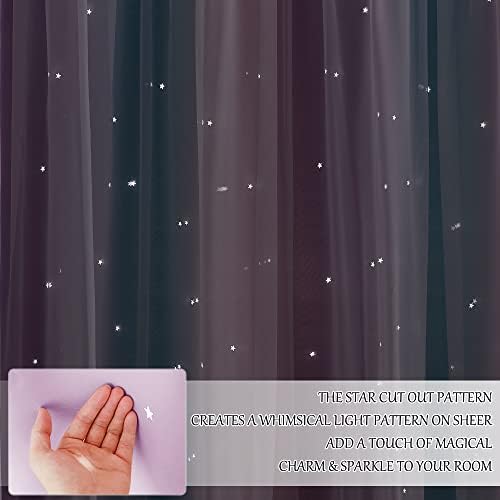 NICETOWN Curtains for Girls Bedroom Kids Curtain Star Cutout Rainbow Curtain for Girls Room Decor Window Nursery Curtain 84 inches Long Grommet, 2 Panels, W42 x L84, Purple & Blue & Pink