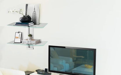 suptek 2 Tiers Glass Floating Shelves, Flat Black Wall Mount Bracket, AV Shelf - Image 8