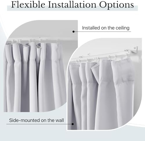 RYB HOME Room Divider Curtain with Flexible Track Wall/Ceiling Mount | Drape for Sliding Door/Living Room/Bedroom/Blackout, Floor to Ceiling with Hooks, Greyish White, W100 x L108, 1 Panel