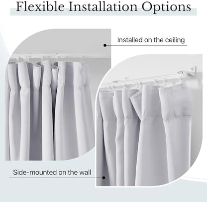 RYB HOME Room Divider Curtain with Flexible Track Wall/Ceiling Mount | Drape for Sliding Door/Living Room/Bedroom/Blackout, Floor to Ceiling with Hooks, Greyish White, W100 x L108, 1 Panel