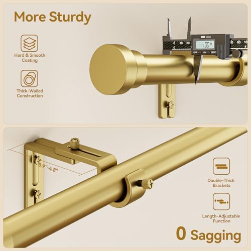 YaFex Curtain Rods 32-170 Inch, Heavy Duty 1 Inch Adjustable Curtain Rod for Windows, Gold Extra Long Window Treatment Rods, Modern Design, Easy Installation