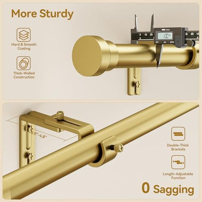 YaFex Curtain Rods 32-170 Inch, Heavy Duty 1 Inch Adjustable Curtain Rod for Windows, Gold Extra Long Window Treatment Rods, Modern Design, Easy Installation