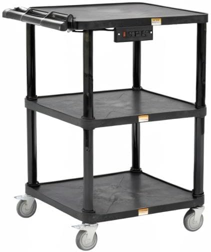 pearington 3-shelf mobile utility cart with 3 outlets on a desk or shelf