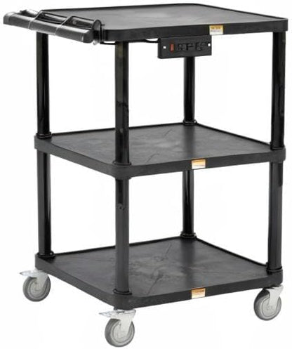 pearington 3-shelf mobile utility cart with 3 outlets on a desk or shelf