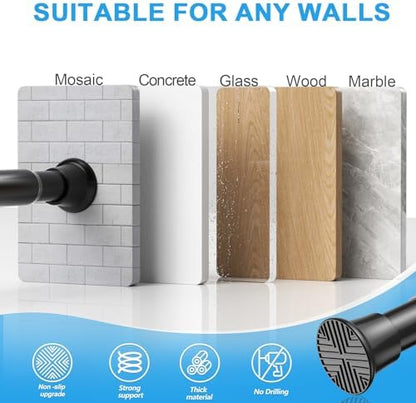 Spring Tension Curtain Rod 30-76 Inch Black Tension Rod 1pcs | Adjustable Curtain Rods No Dilling Spring Curtain Tension Rod Extendable Curtain Rods for Windows Bathroom Doorway Kitchen
