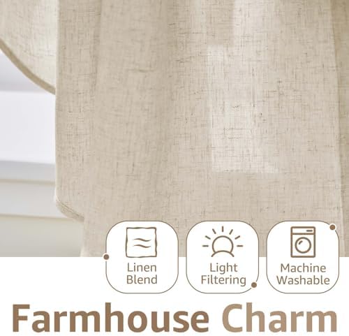 JINCHAN Swag Valance for Windows 36 Inch Length Farmhouse 2 Panels Beige | Linen kitchen valance, rod pocket, light filtering, country, small window treatment for bedroom living room
