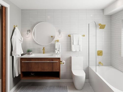 pfister bruxie 3-piece bathroom hardware set with towel on a desk or shelf