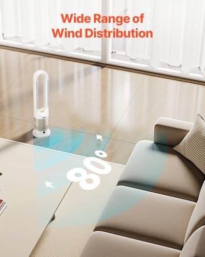 vevor tower fan bladeless, 16 ft/s velocity quiet showing dimensions