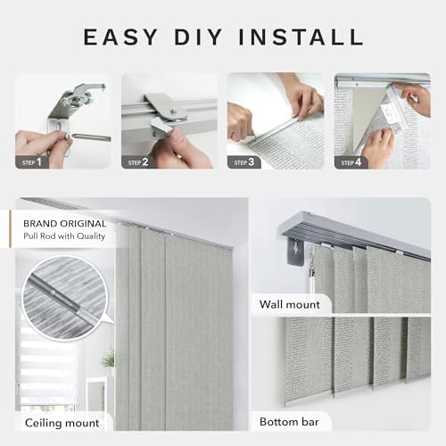 Cordless Blackout Vertical Blinds 45.8"-86" x 96", Cedar Bark | Cordless 99.99% Blackout Panels for Sliding Glass & Patio Doors with Extendable Track and Trimmable Height