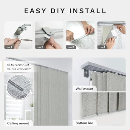 Cordless Blackout Vertical Blinds 45.8"-86" x 96", Cedar Bark | Cordless 99.99% Blackout Panels for Sliding Glass & Patio Doors with Extendable Track and Trimmable Height
