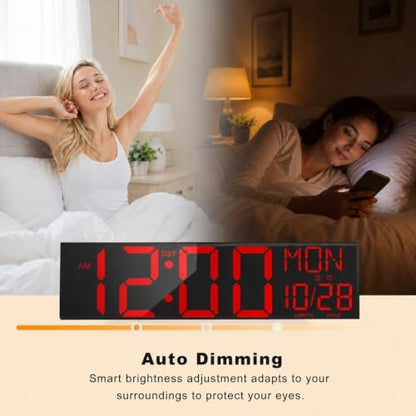 JALL 30" Giant Digital Wall Clock, Extra Large LED Clock with Remote, Huge Wall Clock with Jumbo Numbers for Living Room, Gym & Church, Black Housing with Red Digits, Red