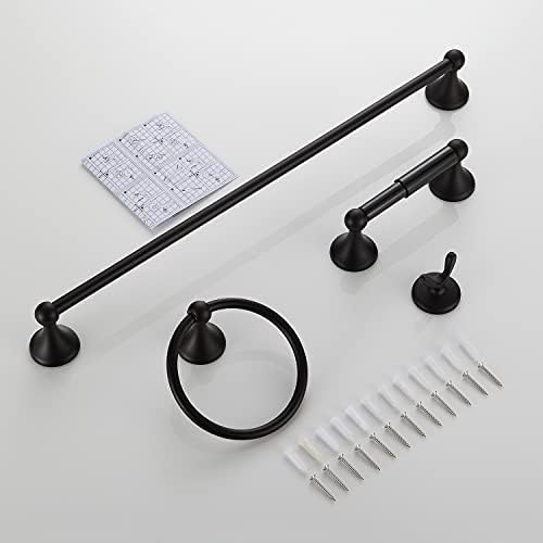 bgl bathroom accessory set, matte black adjustable expandable, front angle view