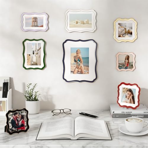 4x4 Picture Frame, Gold Wavy Cloud Border, White Enamel, 1pc | Premium Zinc Alloy Square Frame with Real Glass & Easel, Wall & Tabletop Display for Elegant Home Office Photo Gallery