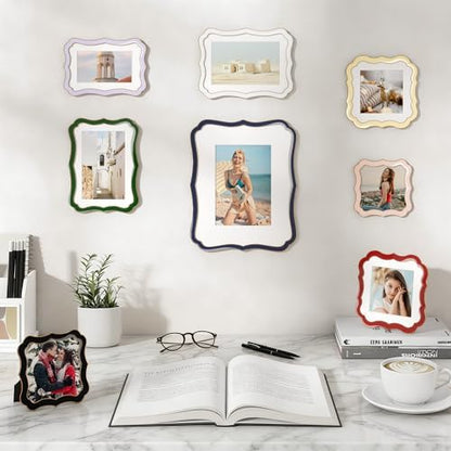 4x4 Picture Frame, Gold Wavy Cloud Border, White Enamel, 1pc | Premium Zinc Alloy Square Frame with Real Glass & Easel, Wall & Tabletop Display for Elegant Home Office Photo Gallery