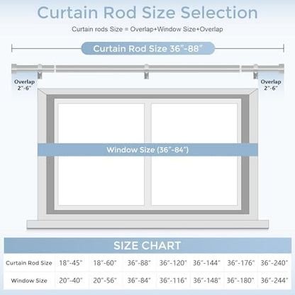VOIIY Silver Curtain Rods for Windows 48 to 84 Inch(4-7 Feet),1" Diameter Drapery Rods with Modern Style End Cap Finials,Size:36-88 Inch,Antique Silver