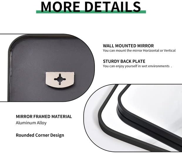 Black Bathroom Mirror, Decorative Rectangular Vanity Mirror - Image 6