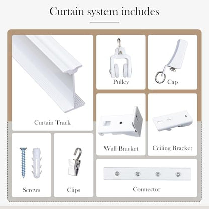 Flexible Ceiling Curtain Tracks, Ceilings Track for Curtains, Aluminum Curtains Track Ceilings Mount,Wall Mount Curtain Rail, Ceiling Curtain Rod, Sliding Curtain Tracks with Clips (White 9FT)