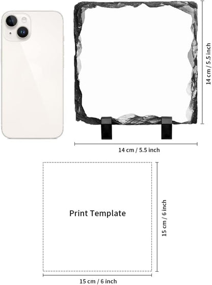 PYD Life 12 Pack Sublimation Blanks Photo Slates Frame Rock 5.5" x 5.5" | Bulk Square Picture Stone with Display Holder for Heat Transfer Print, Custom Gifts for Christmas Birthday Wedding