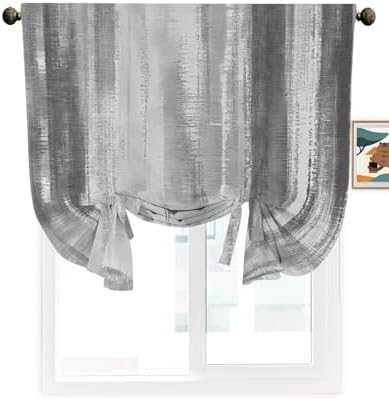 Tie Up Curtains for Windows, Gray Black Ombre Adjustable Balloon Nature Linen Textured Kitchen Curtain, Modern Abstract Art Oil Painting Decorative Tie Up Curtain for Window, 52" x 45"