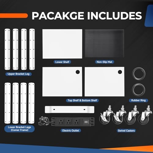 auto dynasty adjustable av cart w/power strip, 4, front angle view