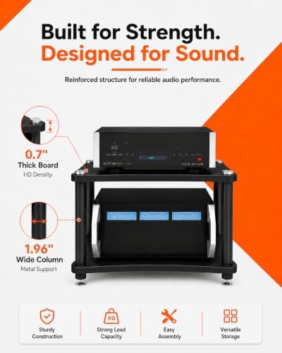 heavy duty 2-tier av media stand, 176 lb, close-up detail