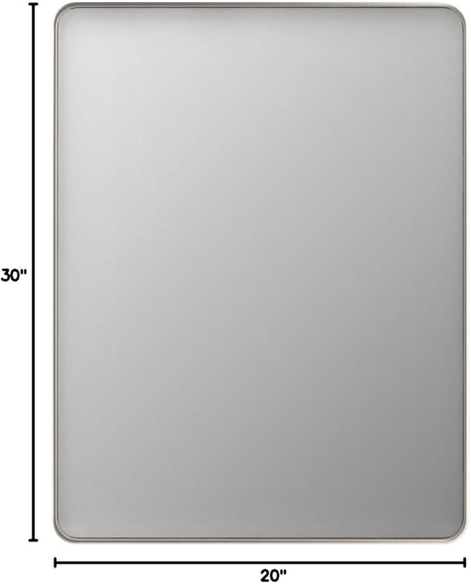 LOAAO 20X30 Inch Brushed Nickel Bathroom Mirror, Rounded Rectangle Silver Metal - Image 7