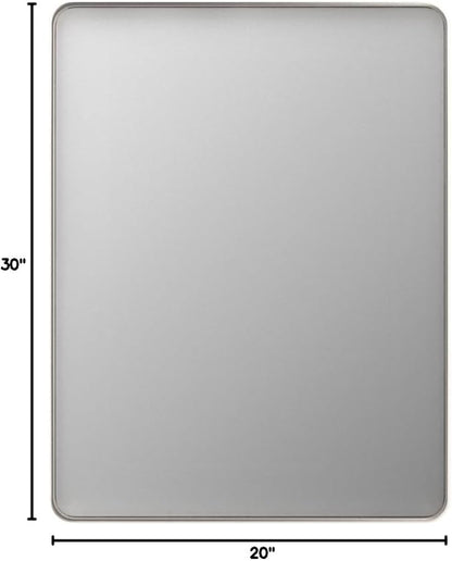 LOAAO 20X30 Inch Brushed Nickel Bathroom Mirror, Rounded Rectangle Silver Metal - Image 7