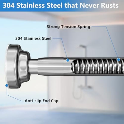 Umimile Shower Curtain Rod, 1 Inch Adjustable Spring Tension Curtain Rod | 304 Stainless Steel Shower Rod for Bathroom, Windows, Never Rust Non-Slip (Stainless Steel, 50-86”)