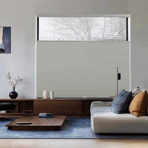Top Down Bottom Up（TDBU） Cellular Shades, 1.5 inch Cordless Blackout Honeycomb Pleated Blinds for Windows Home Bedroom Office, Light Control, Thermal Insulated, 45 "W x 72" H, Grey