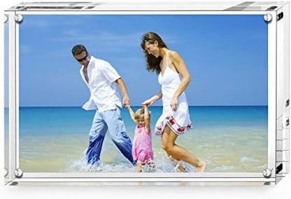 AMEITECH Acrylic Photo Frames 6x8'', Magnetic Acrylic Block Picture Frame,Desktop Frameless Photograph Display | Double Sided Floating Magnetic Frames, 20mm Thick, Free Standing Desktop Display for Postcards, Pictures and Artworks