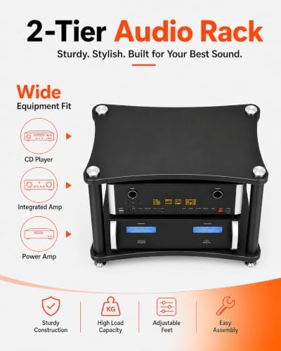 heavy duty 2-tier av media stand, 176 lb showing dimensions