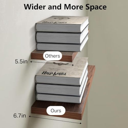 bayka walnut-like floating shelves 15.7in, 3 pack, wall, close-up detail