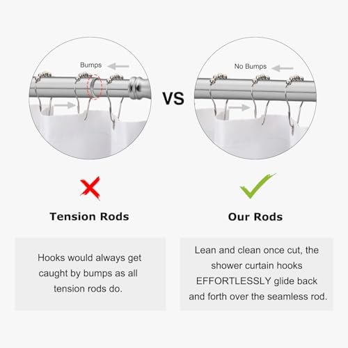 Naiture 304 Stainless Steel 36" Straight Shower Curtain Rod, Black | One-Piece Rod, Cut to Fit, Rustproof, Heavy-Duty Zinc Alloy Flange, Permanent Wall Mount, Mounting Hardware Included