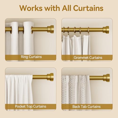 YaFex Curtain Rods 32-170 Inch, Heavy Duty 1 Inch Adjustable Curtain Rod for Windows, Gold Extra Long Window Treatment Rods, Modern Design, Easy Installation